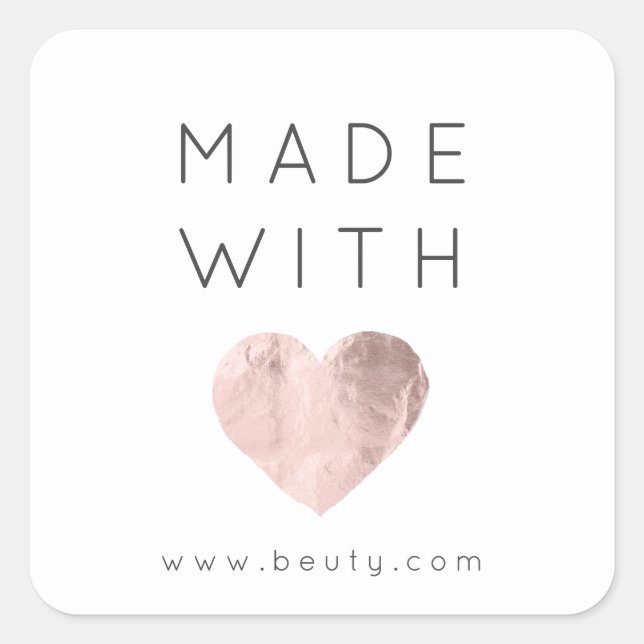 Made With Love Heart Pink Rose Web Name Black Whit Square Sticker (Front)