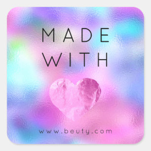 Made With Love Heart Pink Web Name Ombre Fuchsia Square Sticker