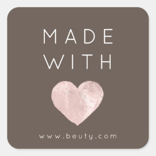 Made With Love Heart Pink Web Name Simply Bronze Square Sticker