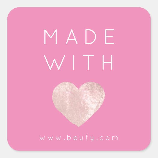 Made With Love Heart Pink Web Name Simply Rose Square Sticker (Front)