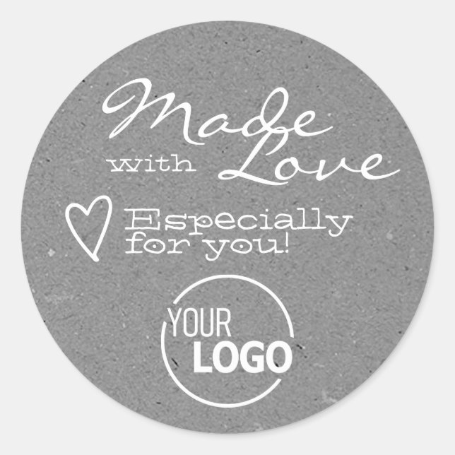 Made with Love Heart Silver Grey Logo Template  Classic Round Sticker (Front)