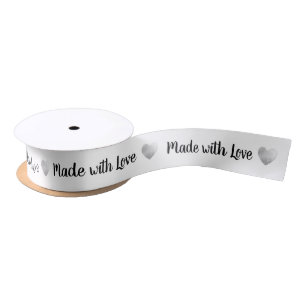 Made with Love Heart Stamp Faux Silver Foil Satin Ribbon