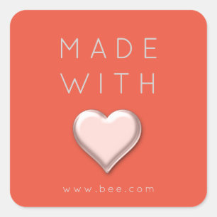 Made With Love Heart Web Rose Blush Coral Simply1 Square Sticker