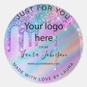 made with love holograph drips add your logo classic round sticker