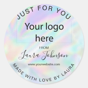 made with love holograph drips add your logo classic round sticker