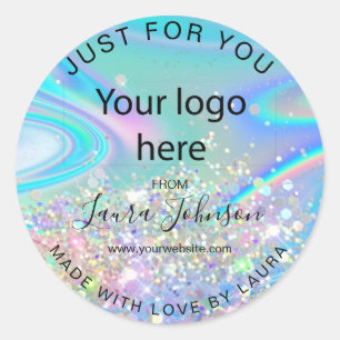 made with love holograph foil add your logo classi classic round sticker
