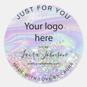 made with love holograph foil add your logo classi classic round sticker