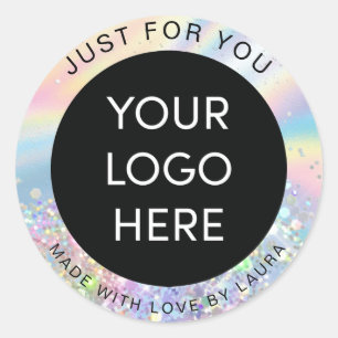 made with love holograph foil add your logo classic round sticker
