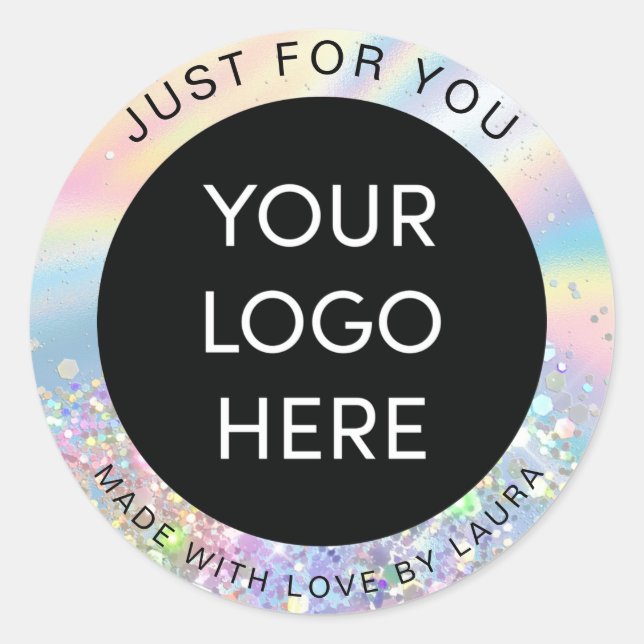 made with love holograph foil add your logo classic round sticker (Front)