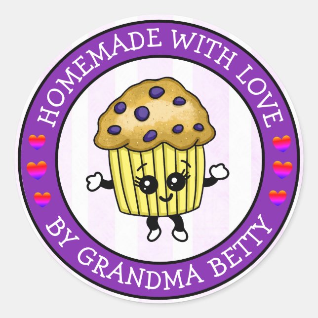 Made with Love, Homemade Blueberry Muffins Classic Round Sticker (Front)