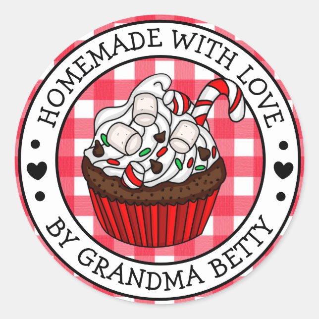 Made with Love, Homemade Christmas Cupcakes Classic Round Sticker (Front)