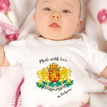 Made with Love in Bulgaria / Bulgarian flag Baby Bodysuit<br><div class="desc">Baby Bodysuit (0-24M): Elegant text "Made with Love in Bulgaria" & Bulgarian emblem,  flag for patriots,  baby shower,  newborn / little travelers</div>