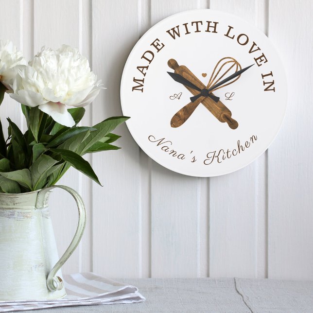 Made With Love In Nana's Kitchen Whisk Bakery Large Clock (Made With Love In Nana's Kitchen Whisk Bakery Large Clock)