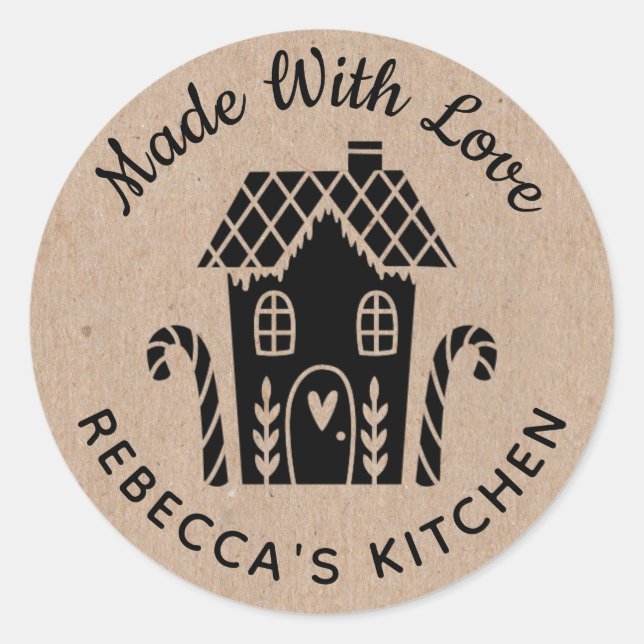 Made With Love Kraft Christmas Baking Classic Round Sticker (Front)