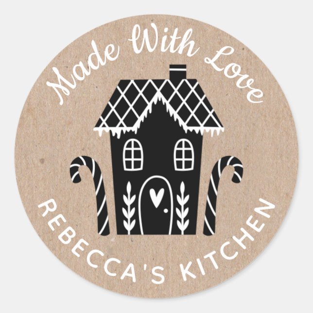 Made With Love Kraft Christmas Classic Round Sticker (Front)