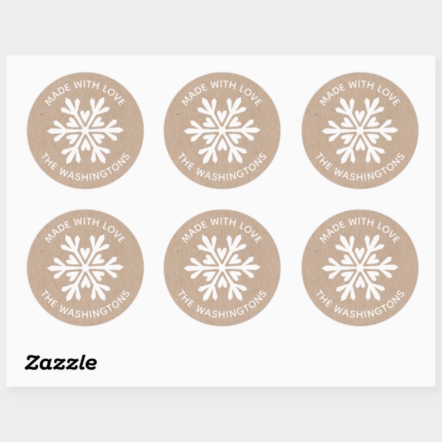 Made with Love Kraft Christmas Snowflake Sticker (Sheet)