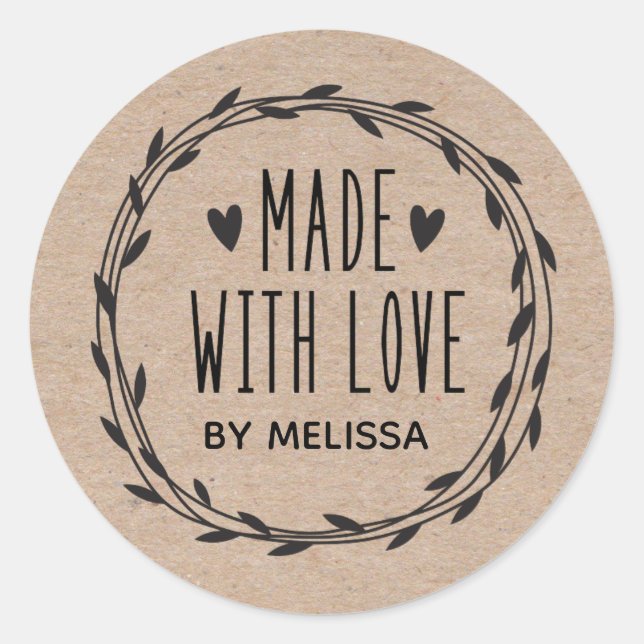 Made With Love Kraft Classic Round Sticker (Front)