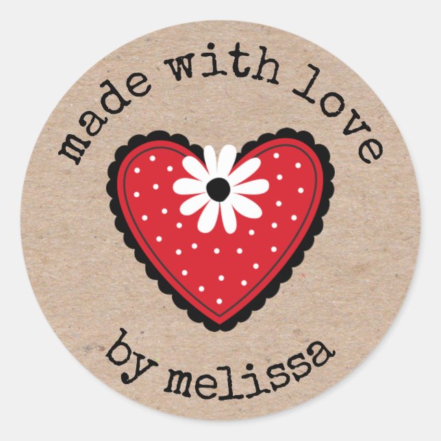 Made With Love Kraft Personalised Classic Round Sticker (Front)