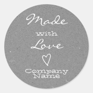 Made with Love Labels Heart Symbol Grey Paper 