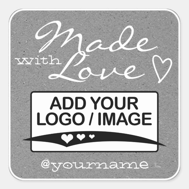 Made with Love Logo Template Kraft Paper Grey Square Sticker (Front)
