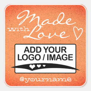 Made with Love Logo Template Kraft Paper Peach Square Sticker