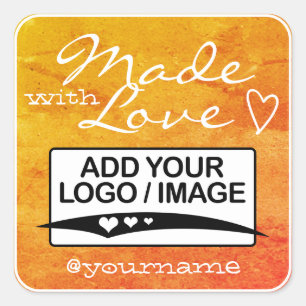 Made with Love Logo Template Watercolor Orange Square Sticker