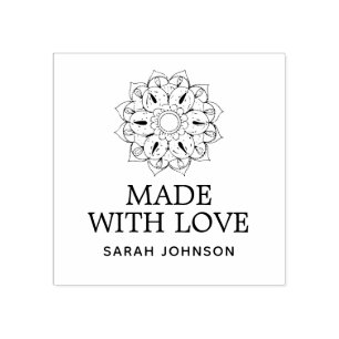 Made With Love Lotus Flower Personalised Rubber Stamp