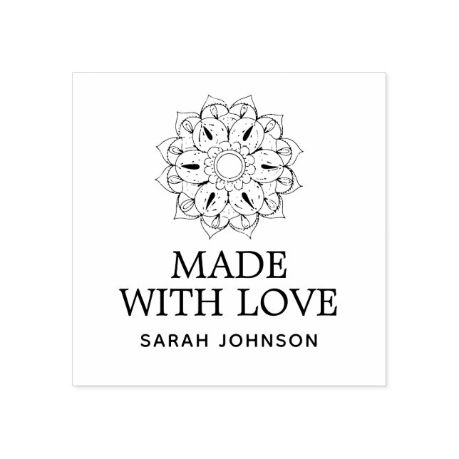 Made With Love Lotus Flower Personalised Rubber Stamp (Imprint)