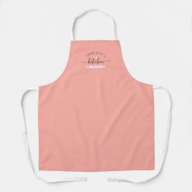 Made With Love Modern Pink Custom Name Kitchen Apron (Front)