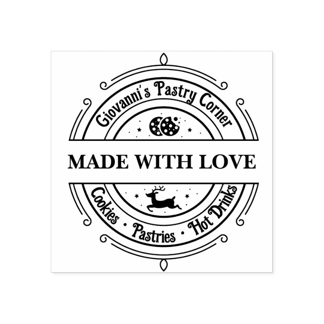 Made with love Modern Retro Red Rubber Stamp (Imprint)