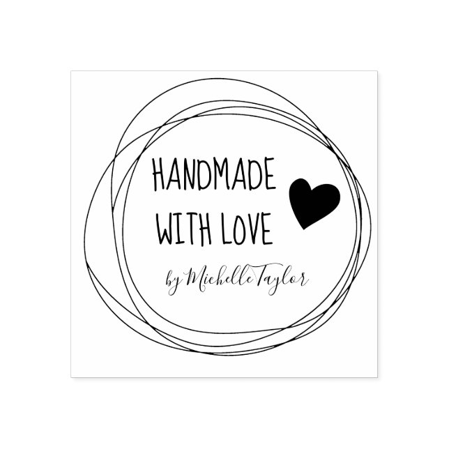 Made With Love Personalised Circles Rubber Stamp (Imprint)