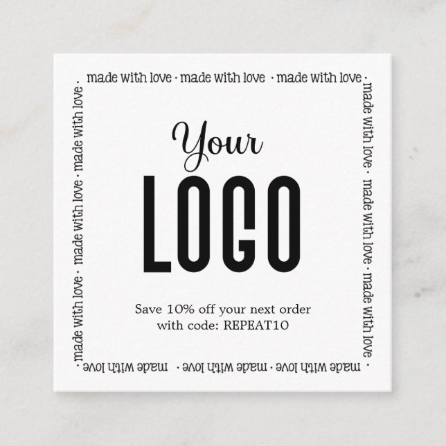 Made with Love Personalised Order Thank You  Square Business Card (Front)