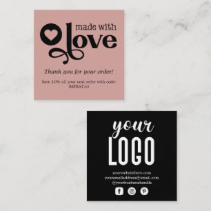 Made with Love Personalised Order Thank You Square Business Card