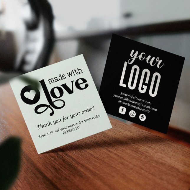 Made with Love Personalised Order Thank You Square Square Business Card (Creator Uploaded)
