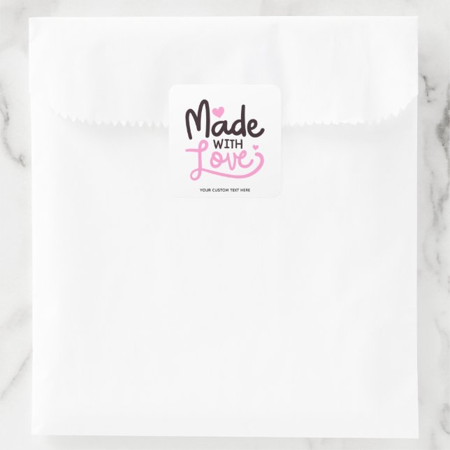Made with Love Personalised Pink Square Sticker 1 (Bag)