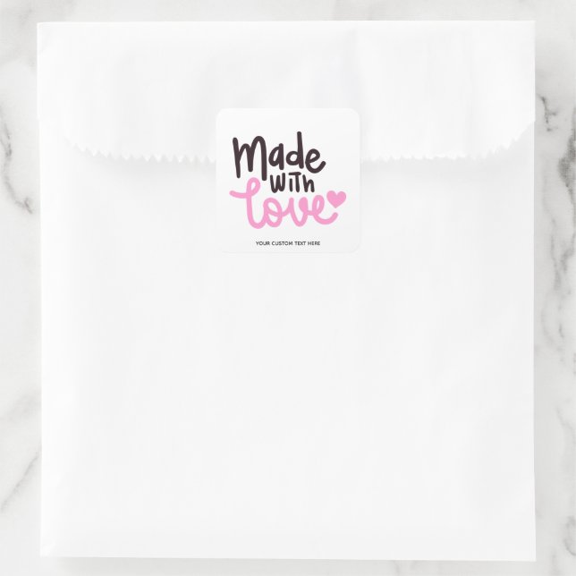 Made with Love Personalised Pink Square Sticker 2 (Bag)