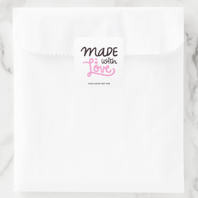 Made with Love Personalised Pink Square Sticker 3 (Bag)