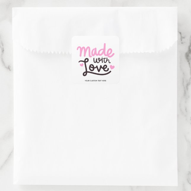 Made with Love Personalised Pink Square Sticker 4 (Bag)