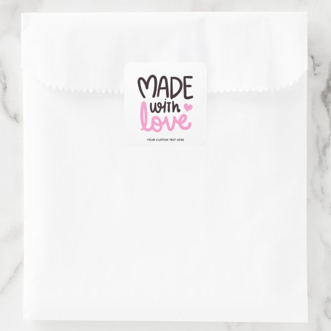 Made with Love Personalised Pink Square Sticker 5 (Bag)