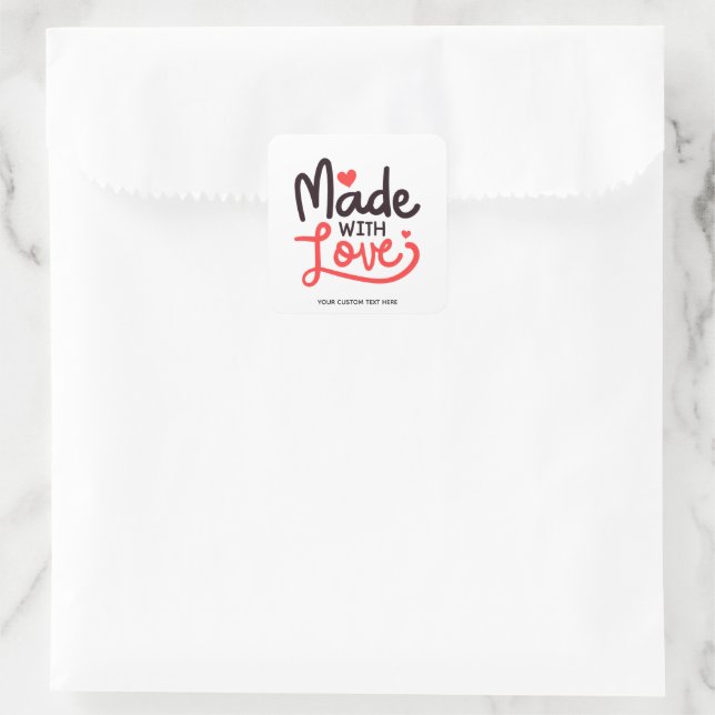 Made with Love Personalised Red Square Sticker 1 (Bag)