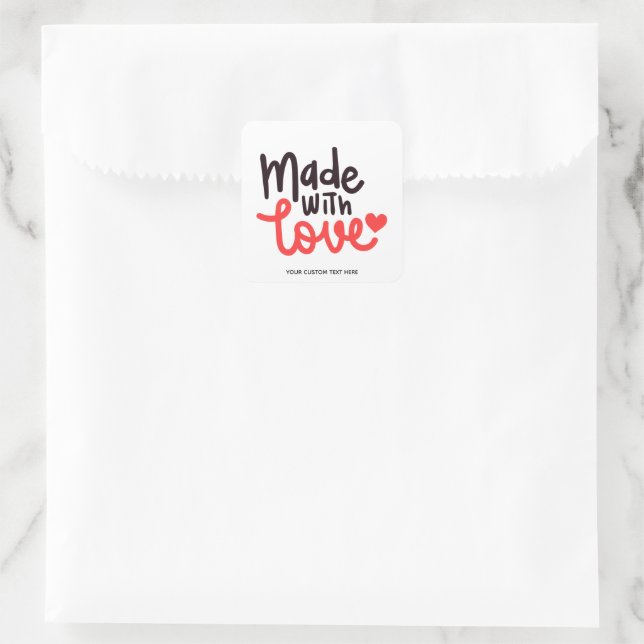 Made with Love Personalised Red Square Sticker 2 (Bag)