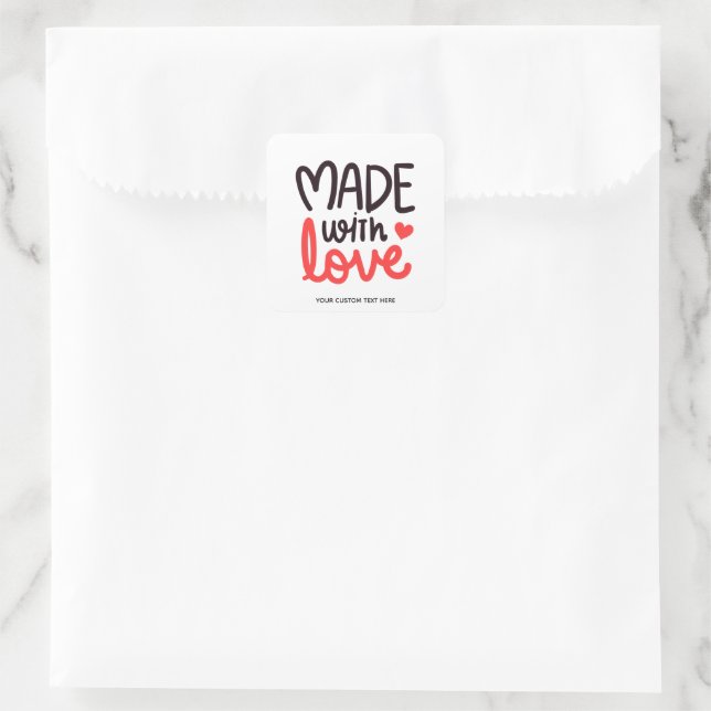 Made with Love Personalised Red Square Sticker 5 (Bag)
