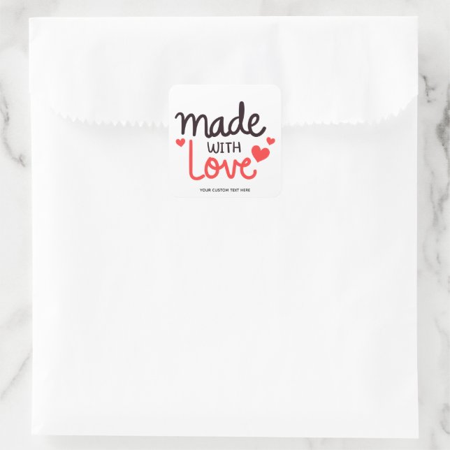 Made with Love Personalised Red Square Sticker 6 (Bag)