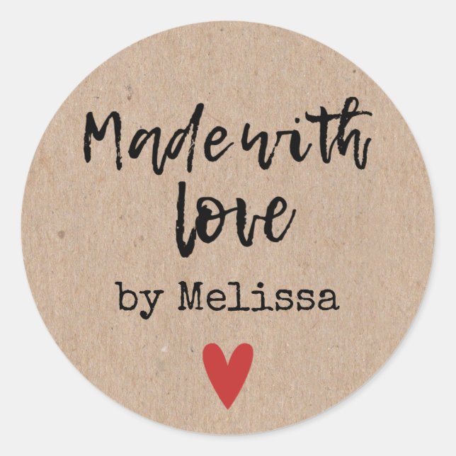Made With Love Personlized Kraft Classic Round Sticker (Front)