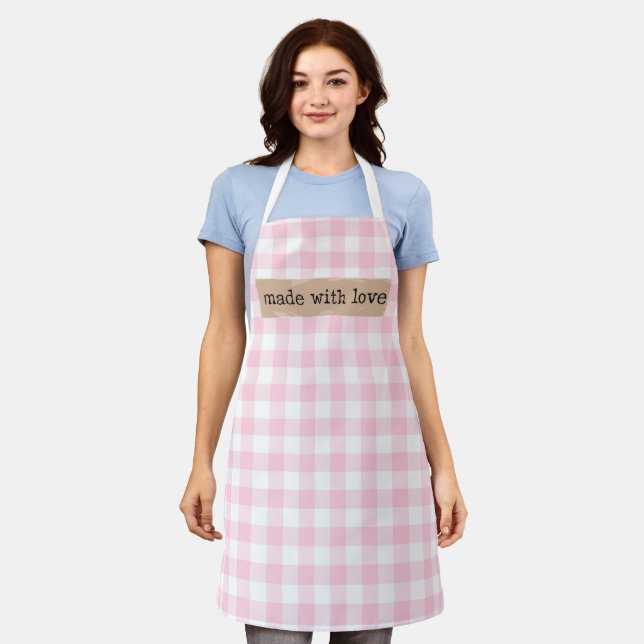 Made with Love-Pink and White Checks Apron (Worn)