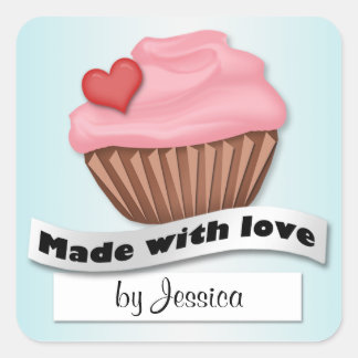 Made With Love Pink & Blue Cupcake Stickers