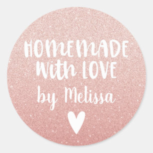 Made with Love Pink Glitter Classic Round Sticker