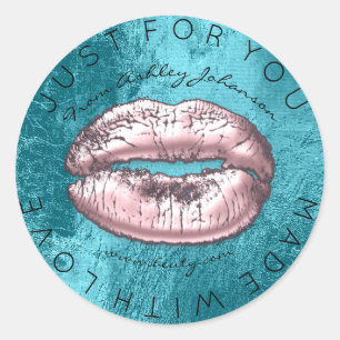 Made With Love Pink Kiss Turqoise Makeup Lips Classic Round Sticker