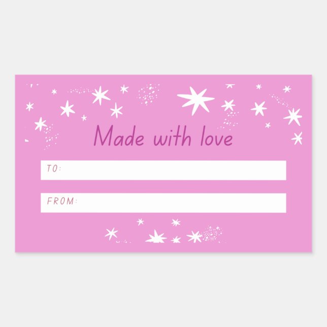  Made with Love pink & stars  Rectangular Sticker (Front)