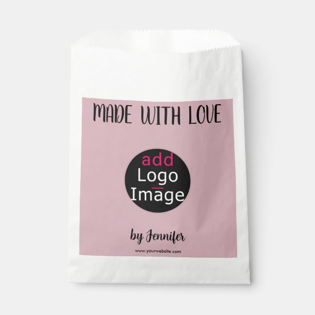 Made With Love Professional Custom Logo Pink Favour Bags (Front)